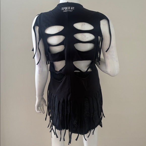 Euro Spoon My Made in Italy Black Fringe Tank w Ellum Texas Graphic Coachella - Picture 4 of 6